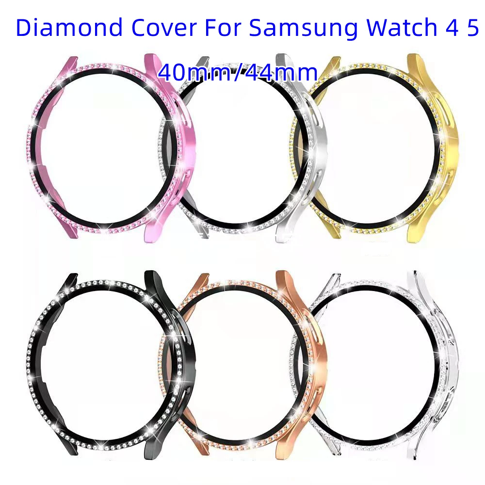 Tempered Glass Protective Film Crystal Diamond Full PC Case Screen Protector Smart Watch Cover for Samsung Galaxy Watch 6 5 4
