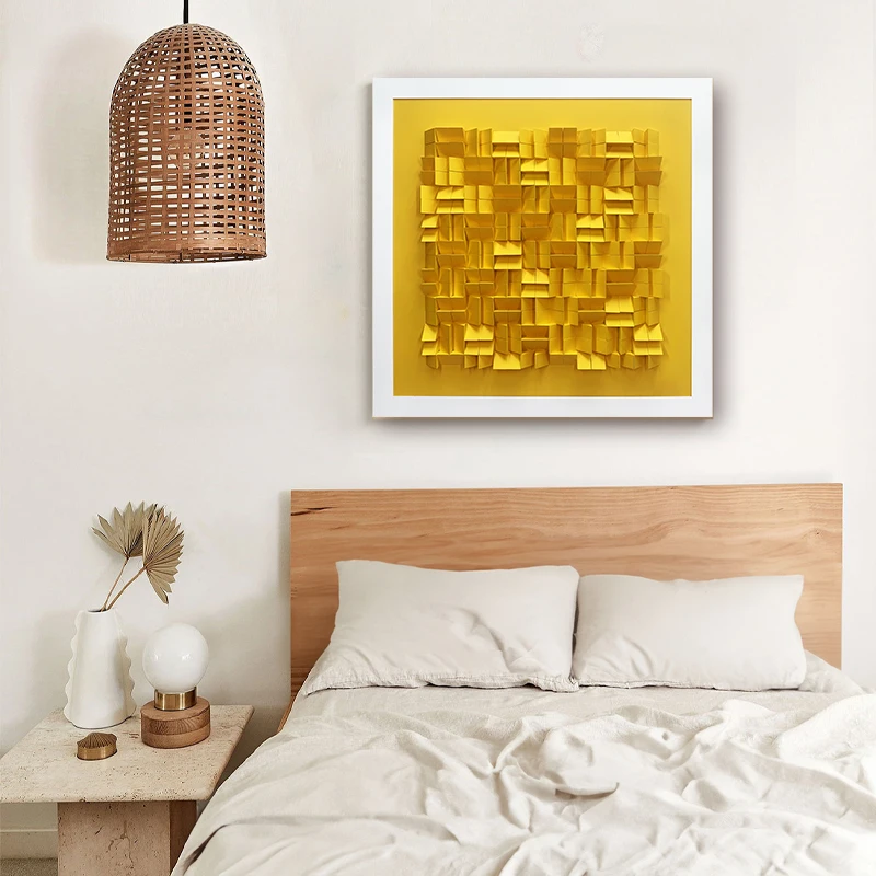 Home Decor Large Luxury 3D Abstract Wood Carving Artwork Framed Wall Art Painting