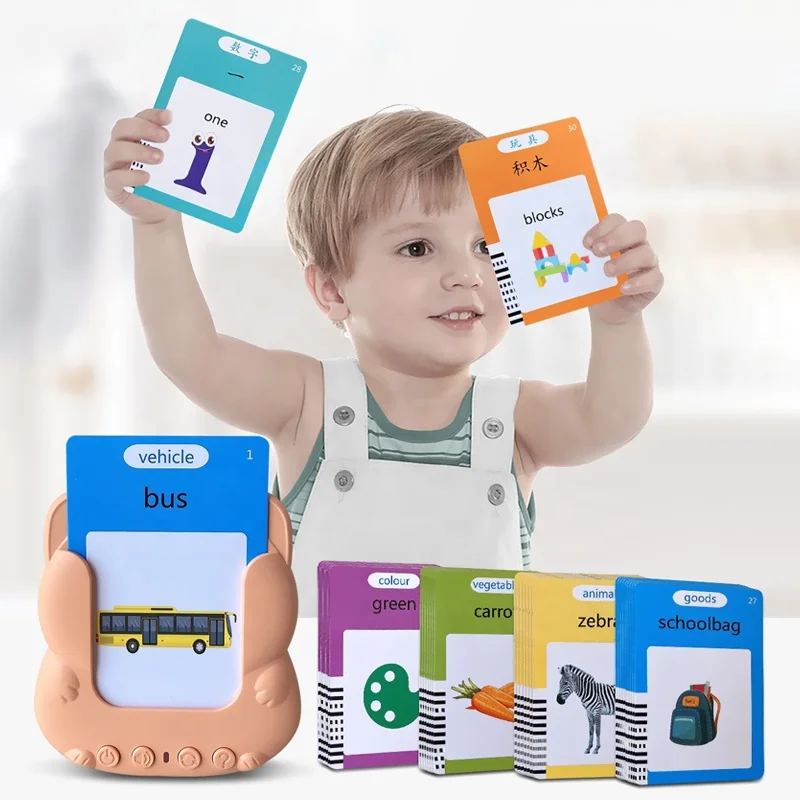 Samtoy Newest 112 Cards Montessori Cognitive Pocket Speech Therapy Toys Baby Kids Learning Flash Cards With Question Function