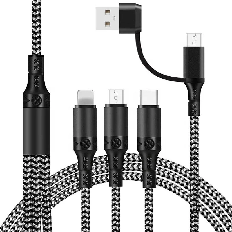 2021 New The Best Nylon Braided 1.2M 5 IN 1 Fast Charge Multi USB Charger Charging Cable For iPhone Android Phone Tablet
