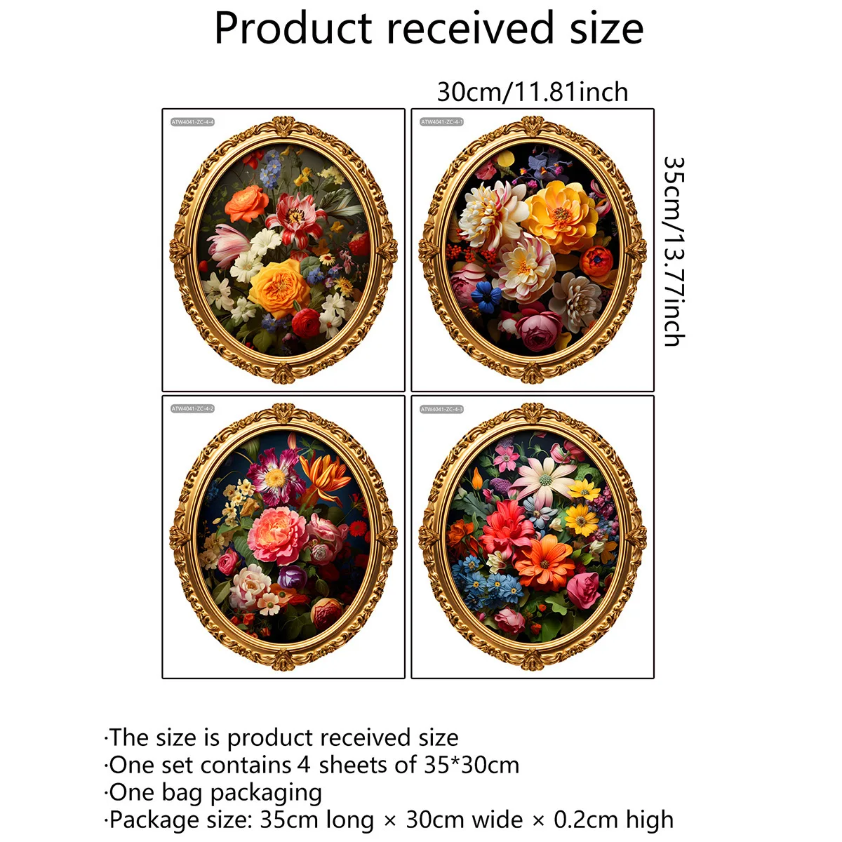 30*35cm*4pcs 3D Photo Frame Wallpaper Arts 3D Oil Painting Wall Sticker Home Decor Living Room