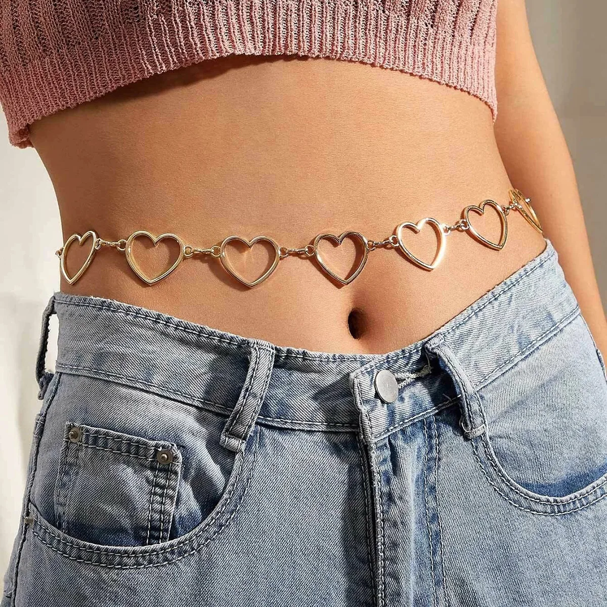 Hip Hop Popular Summer Hollow Love Peach Heart Sexy Body Chain Belt Belly Jewelry Designer Waist Chain