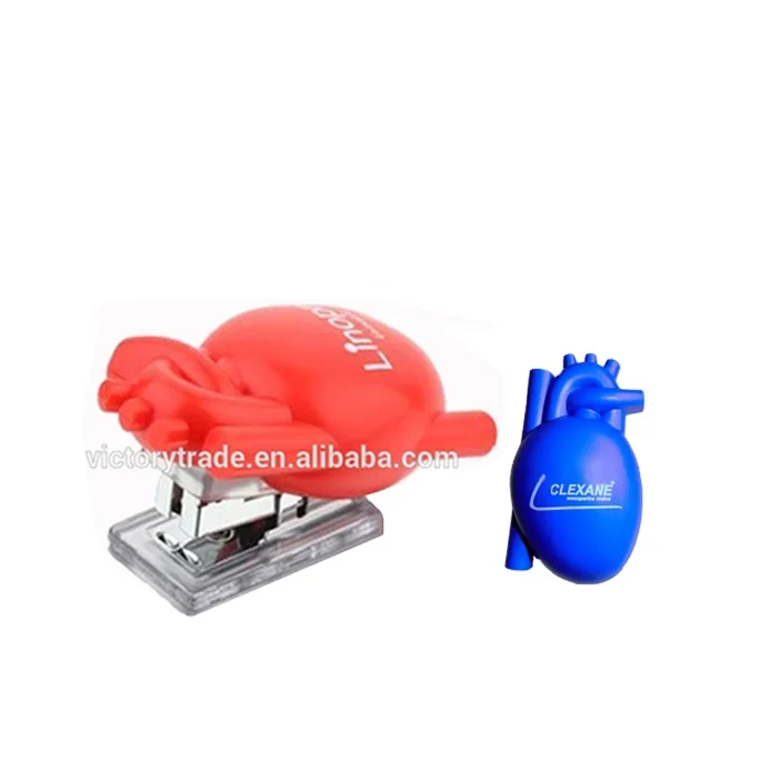 V-GF10-09 plastic blue mini heart shaped desktop stapler office desk organizer