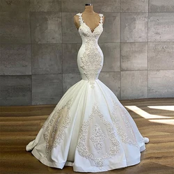 Factory wholesale sleeveless seductive maxi luxury v neck white mermaid wedding dress