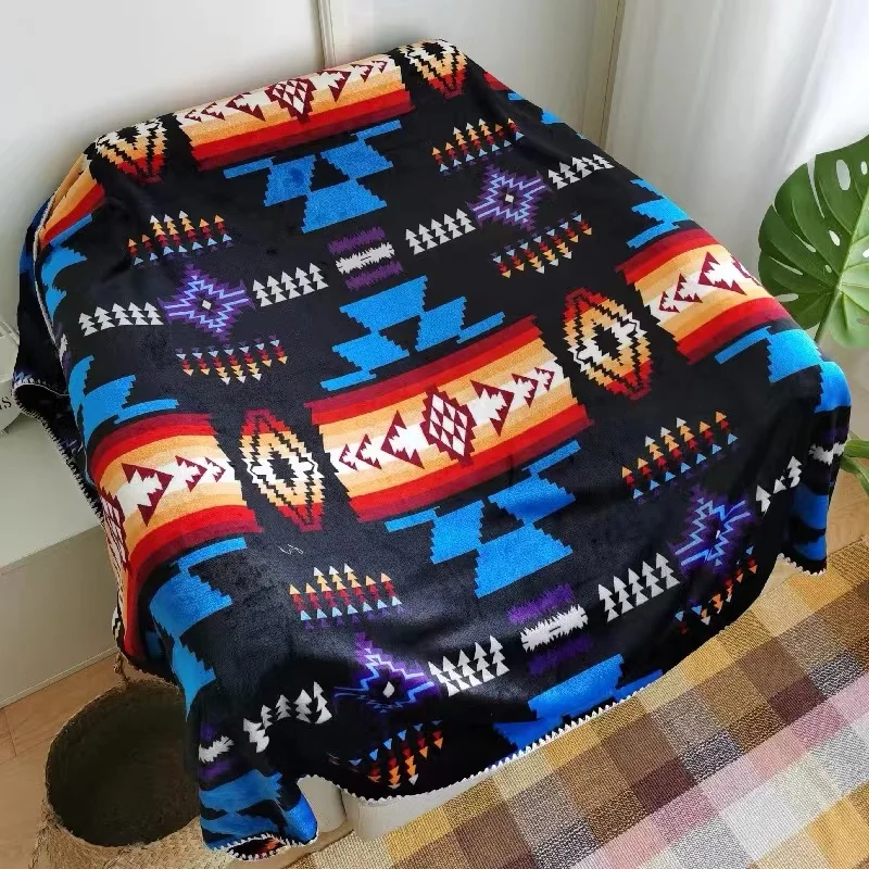 Wholesale price soft Bohemia  aztec print fleece flannel throw blanket