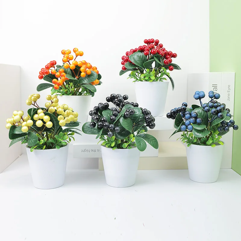 Yopin-2307 Artificial Berry With Pot Indoor Decor Real Touch Potted Berry Plants