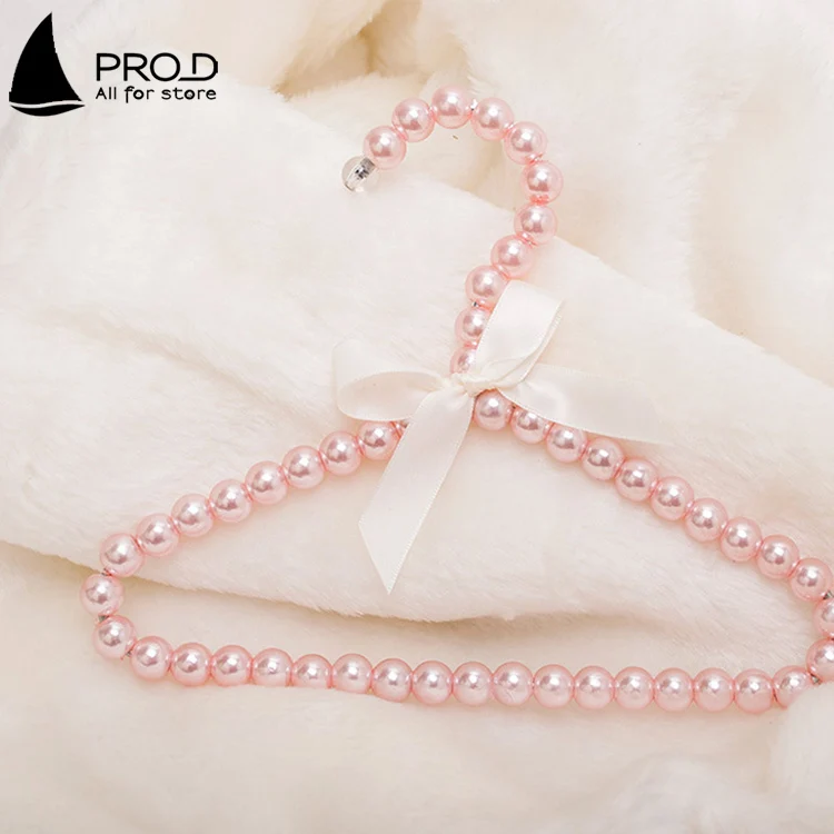 Hot Sale Fashionable And Cute Pink Pearl Baby Coat Hangers With Bow