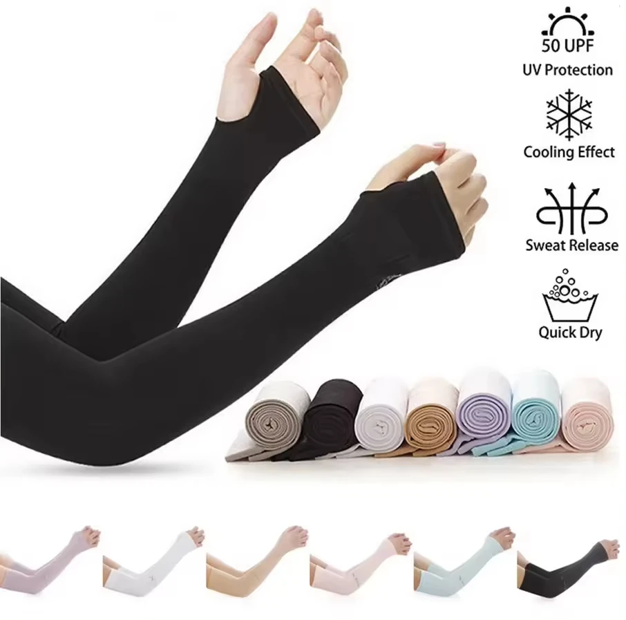 Elastic Outdoor Cooling Ice Silk Fishing Cycling Sun Sleeves Uv Protection Arm Sleeves Arm Cover Sleeve For Men Women