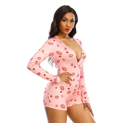 Stock Available Sexy Adult Romper Pajamas Polka Dot Pink Bodycon Onesie Jumpsuit Pajamas