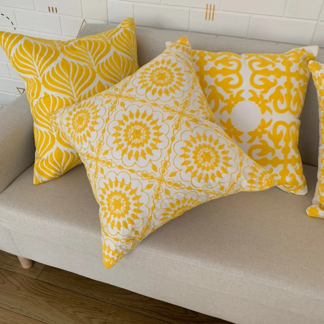 Innermor Gold Yellow Autumn Cotton Beige Natural Geo pattern Home decoration Throw Pillow Case Embroidered Cushion Cover