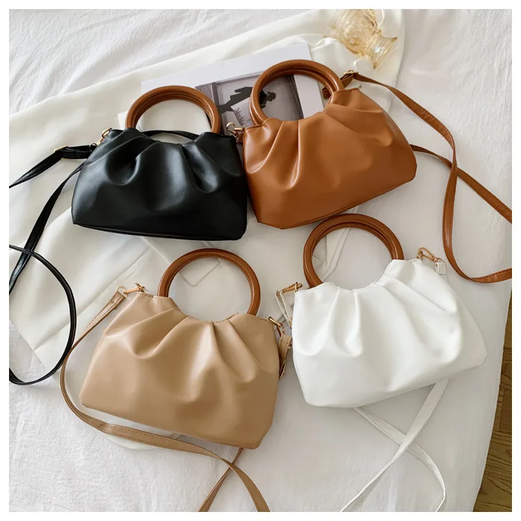 RU Sac A Main Femme Trendy Design Shoulder Messenger Bag Round Handle Handbag Fold Cloud Bag