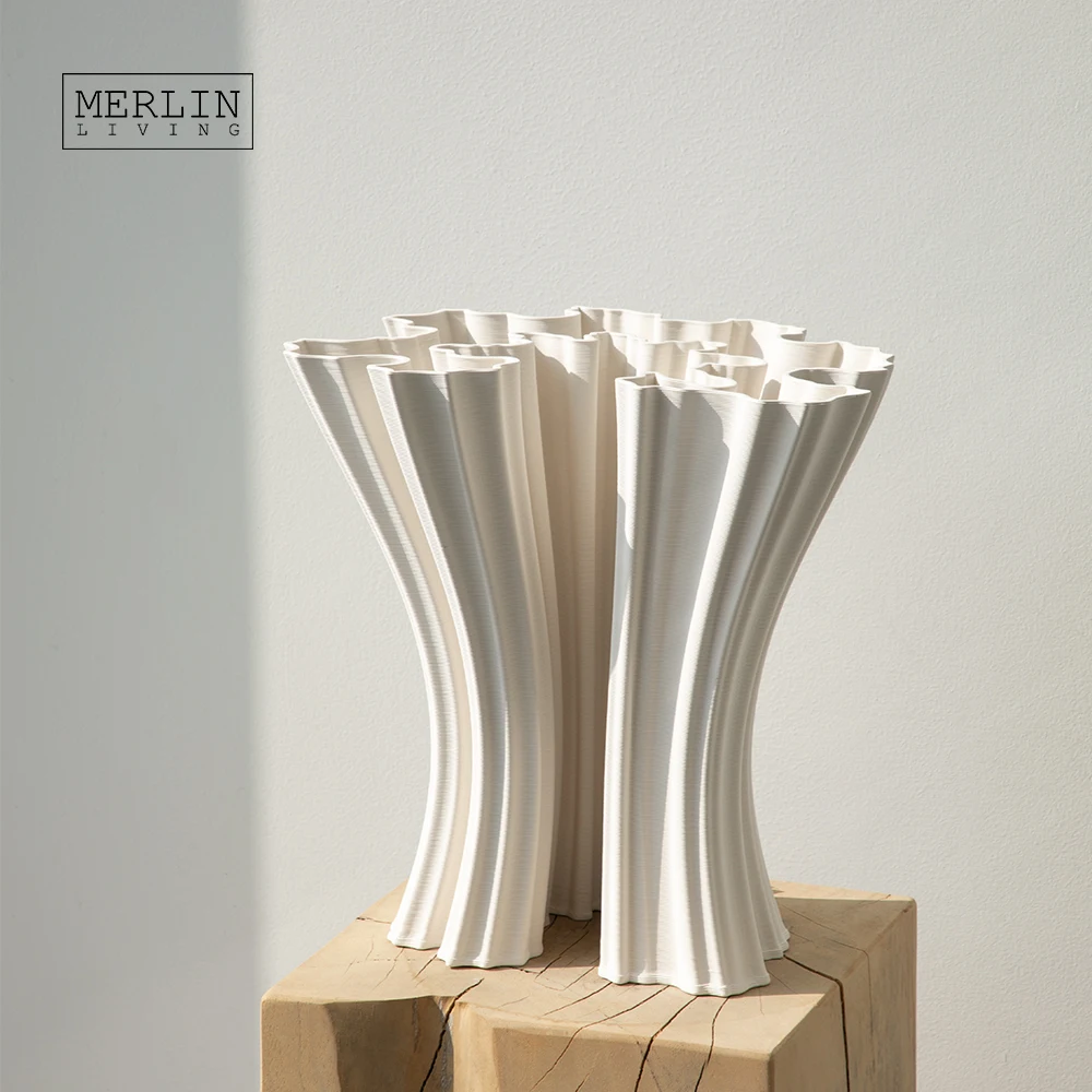 Merlin Living 3D Printing Vase irregular folding shape white vase ceramic decoration Chaozhou Ceramic Factory Manufacturing