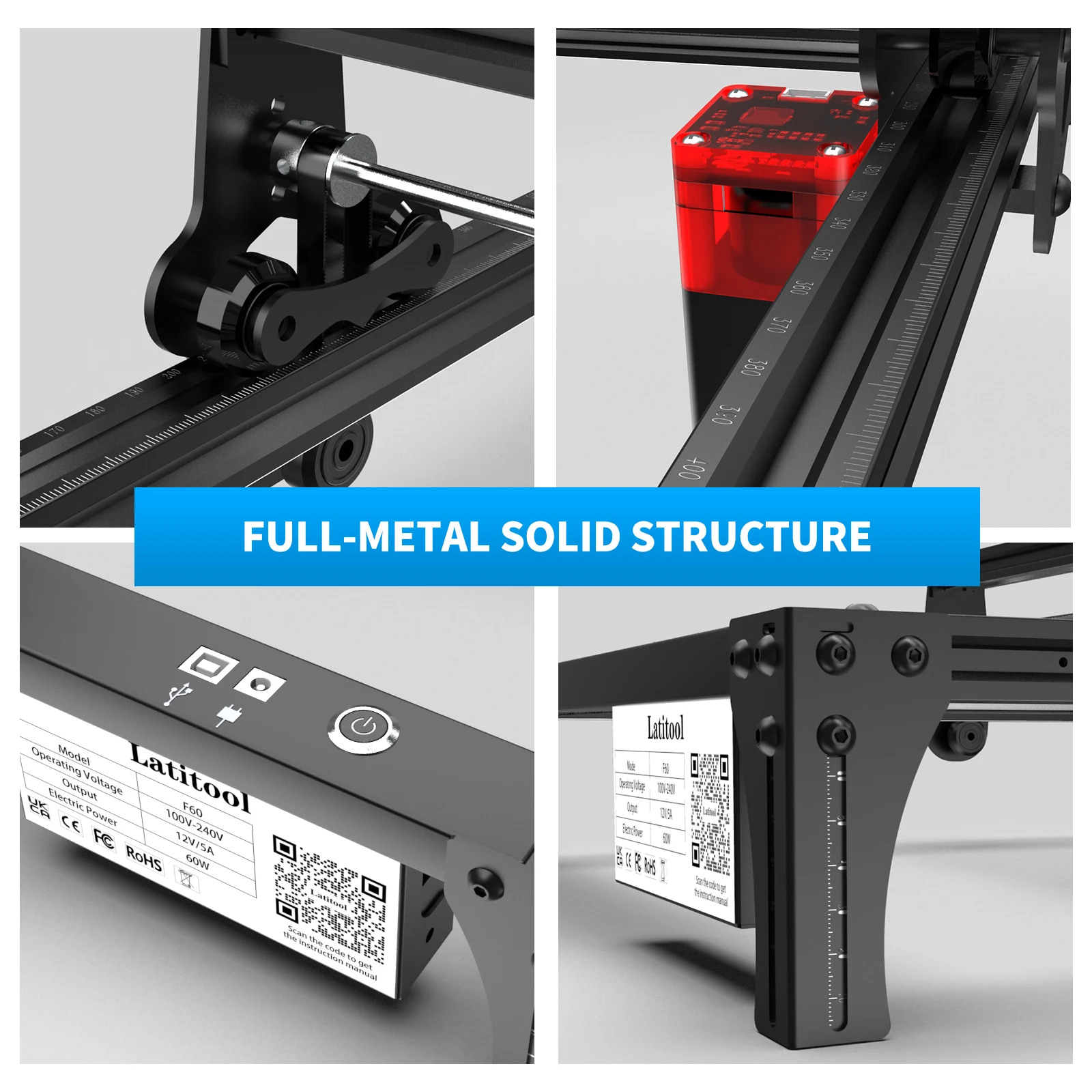 Hot Sale Latitool F60 60W Mini Laser Engraving and Cutting Machine With Eye Protection Glass Marker Leather Engraving Tool