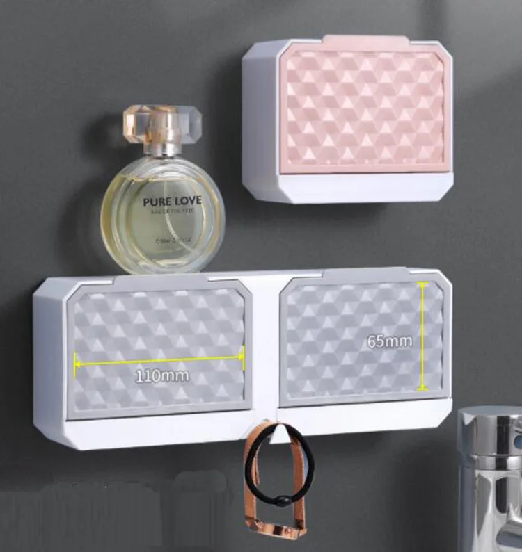 Vertical Single Double Grids Design Nail-free Wall Hanging Drain Lid Dust-proof Soap Box Plastic Shower Bathroom Products