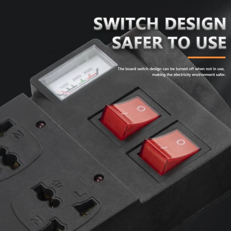 Ethiopia Hot Sale Black Extension Board Socket Universal Socket With Switch 8 Outlets Multi Plug Electric Power Strip