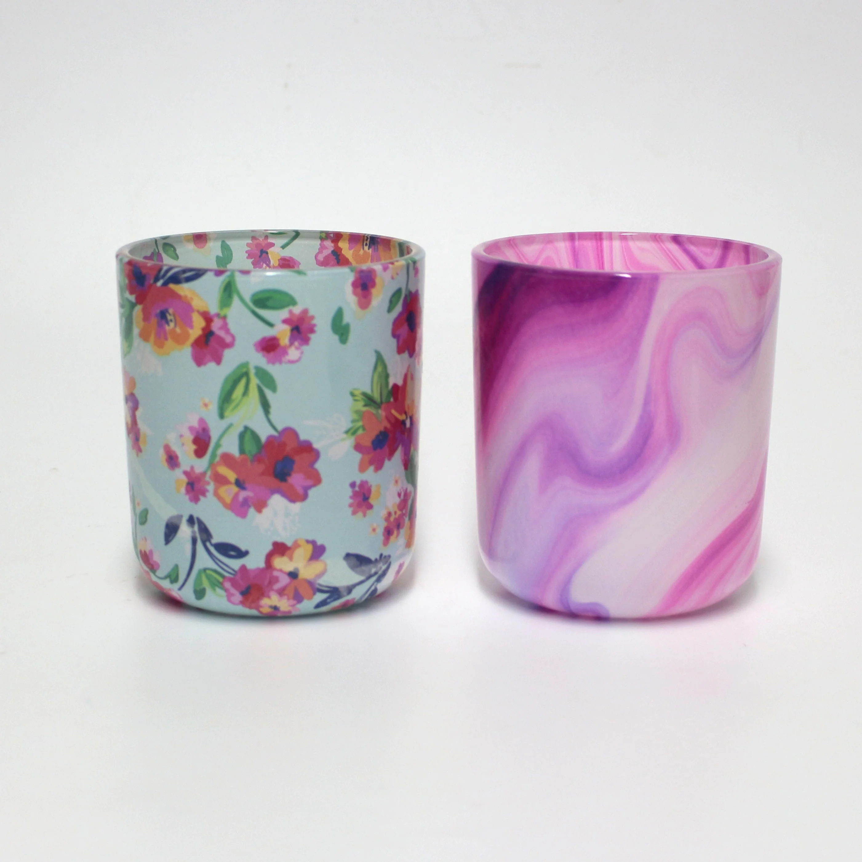 LANGXU recyclable empty attractive jars tie dye 14 oz 16oz round bottom glass candle jar for candles with screed lid