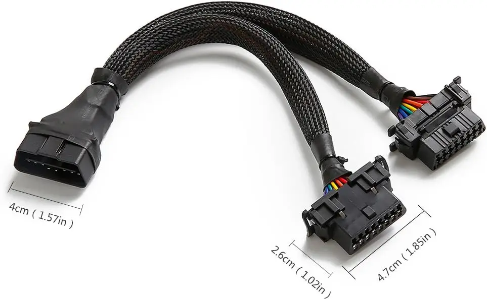 OBD2 Splitter 16 Pin OBD II Splitter Extension 1x Male and 2X Female Extension Cable Adapter