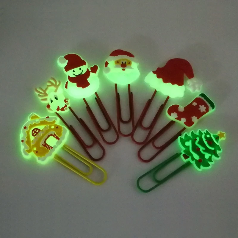 New fluorescent cartoon Christmas PVC paper clip bookmark color cute creative paper clip stationery supplies wholesale