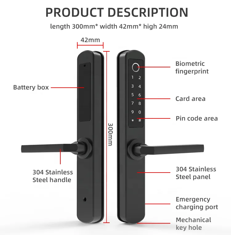 
Waterproof TTLock APP remote unlock smart slide door digital keyless electric sliding glass door lock 