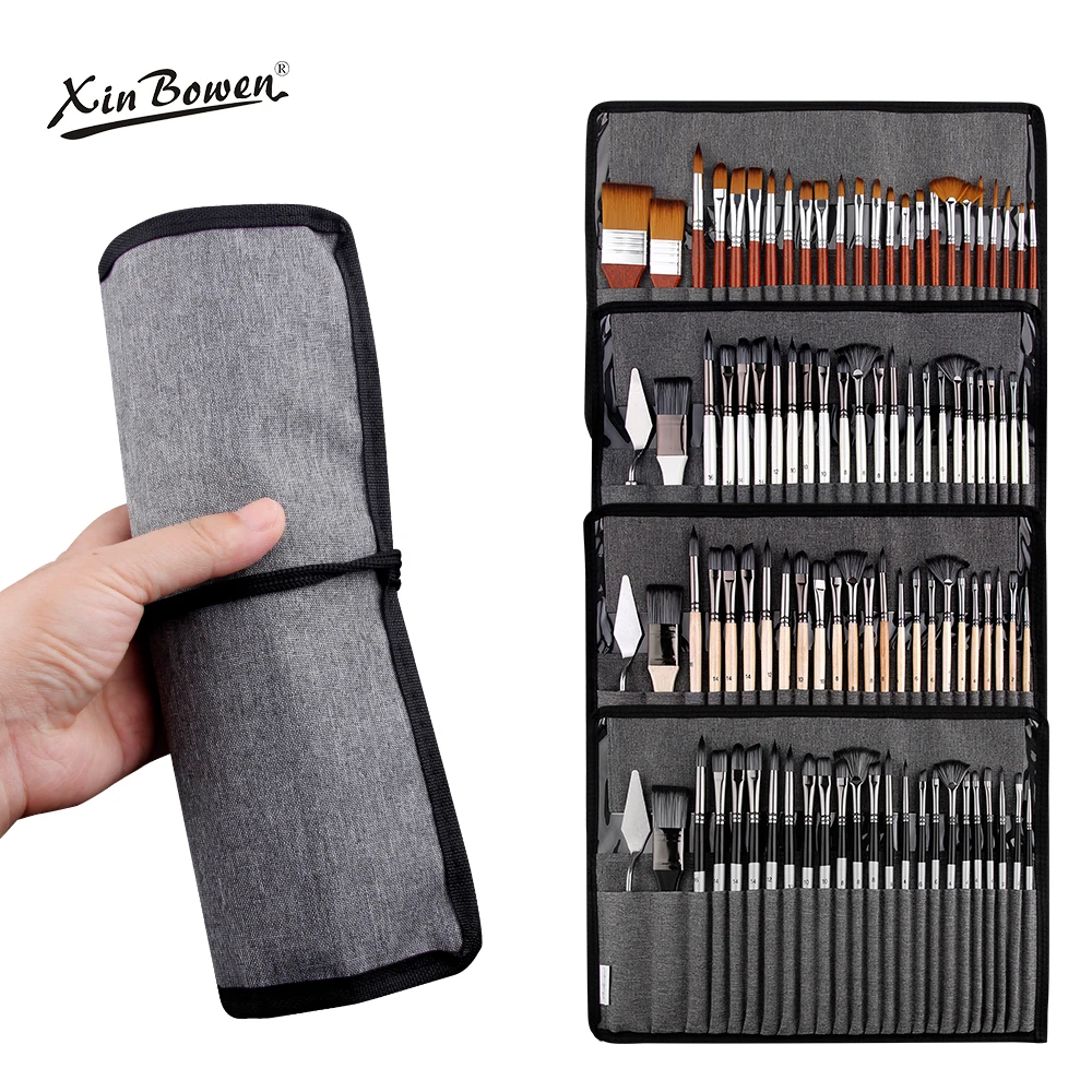 Xin Bowen Art 25 Paintbrushes Canvas Bag Fine Detail Miniature Guoache Brush Set Artist Brushes For Acrylic Oil Watercolor