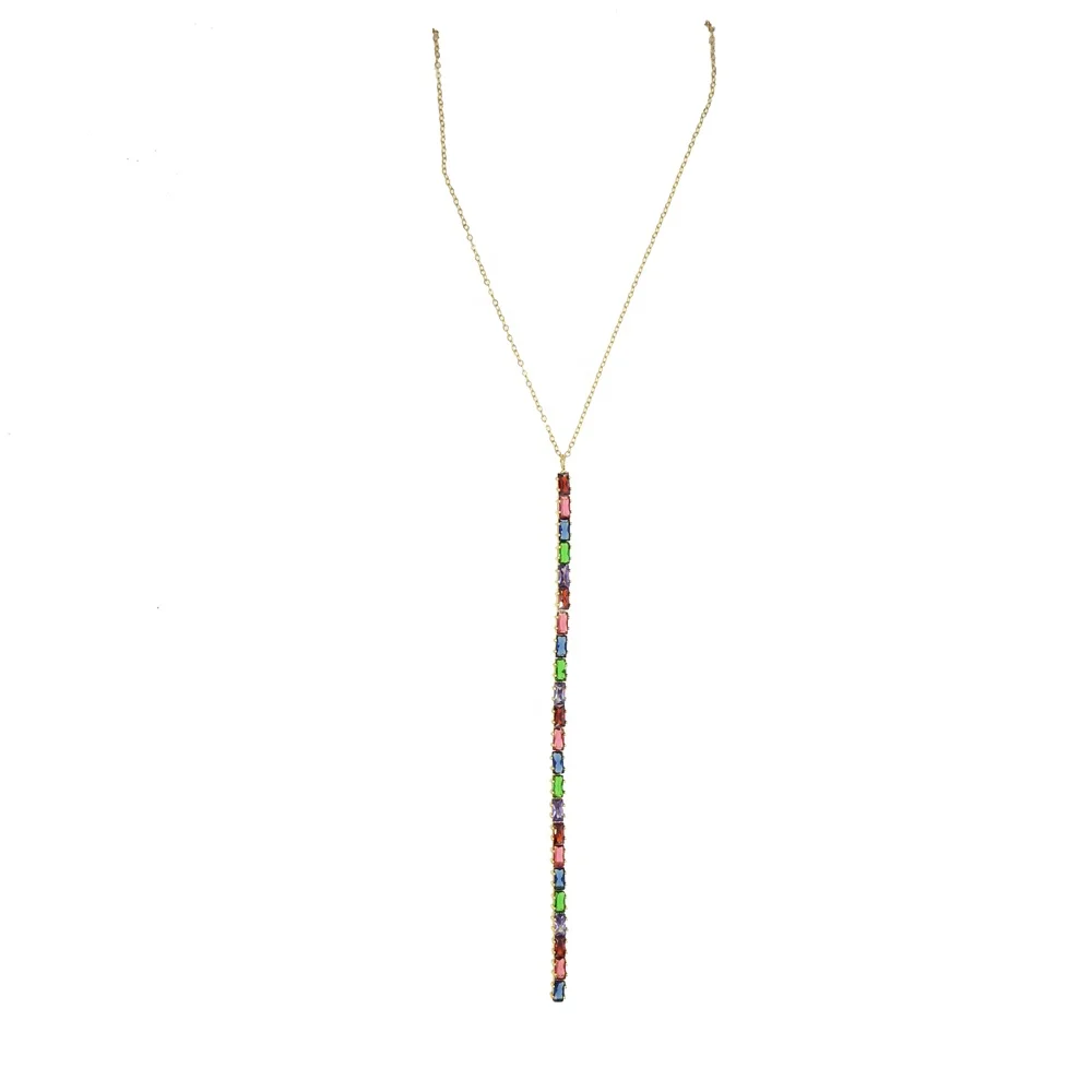 rainbow rectangle cz gold plated Long Y larait sexy women necklace