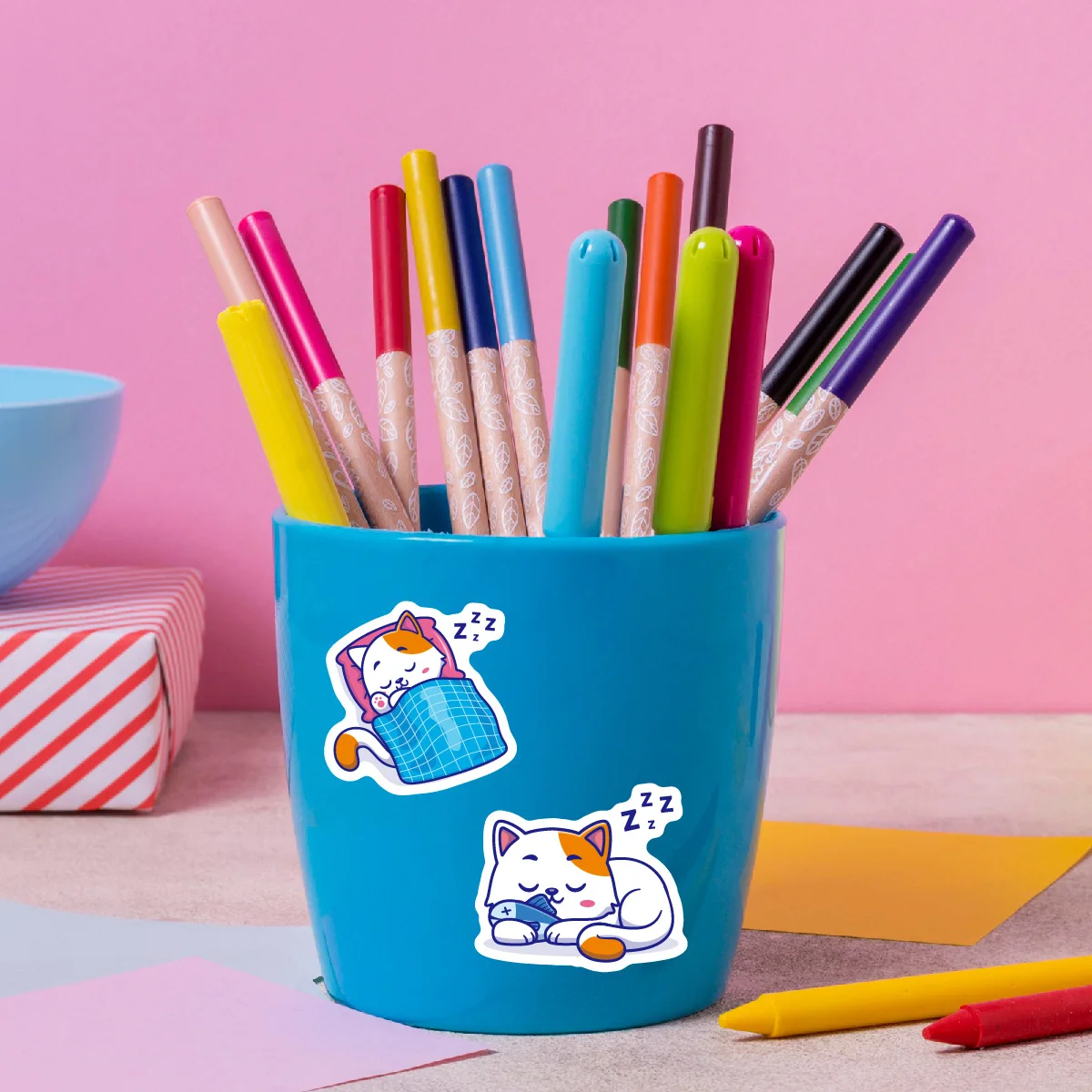 Free Design 50psc Cute Cat Stickers Graffiti Watercup Laptop Stationery Decoration Waterproof Cartoon Pet Vinyl Die Cut Sticker