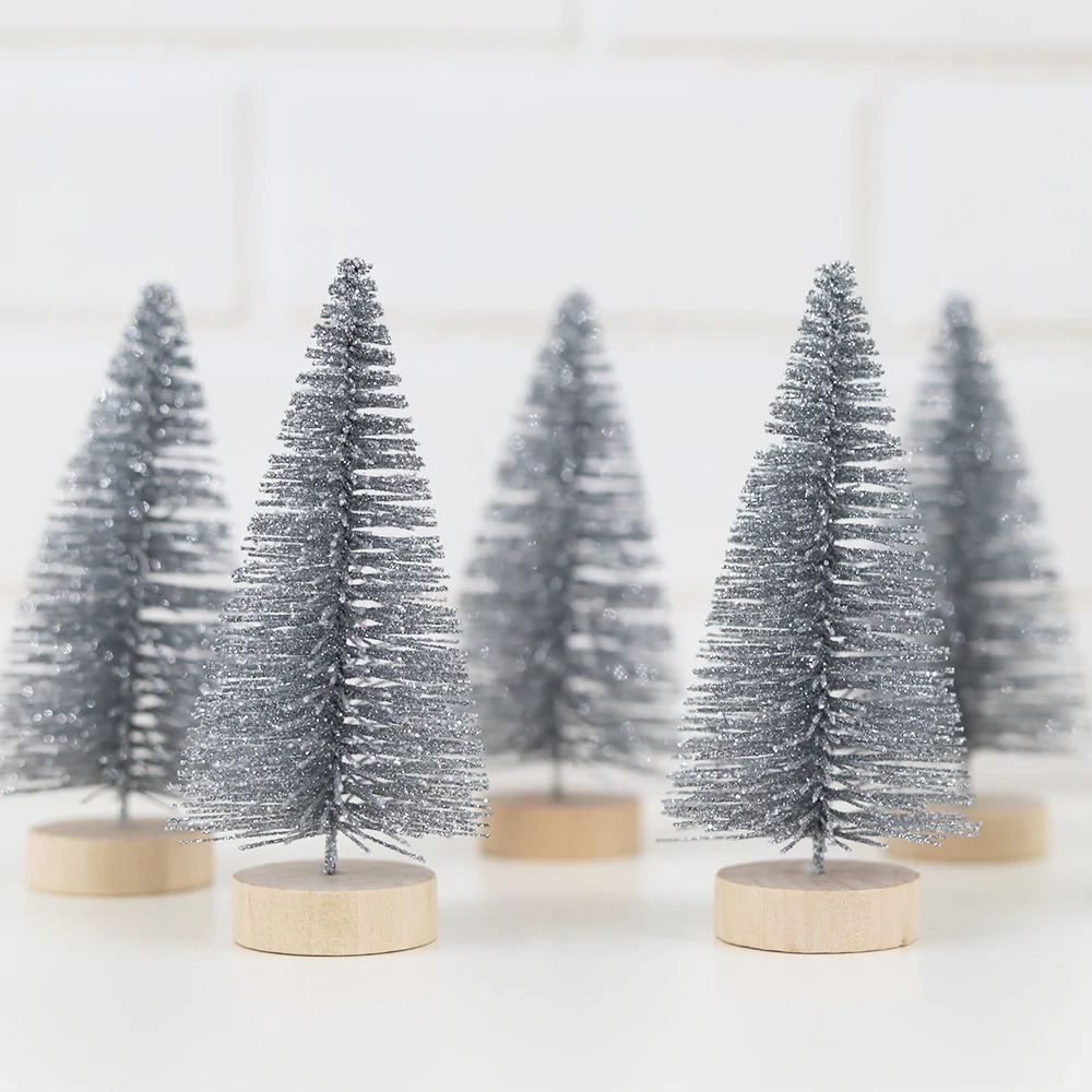 6pcs Mini Decorative Christmas Tree New Year 2024 Kids Gifts Navidad Sisal Silk Tree