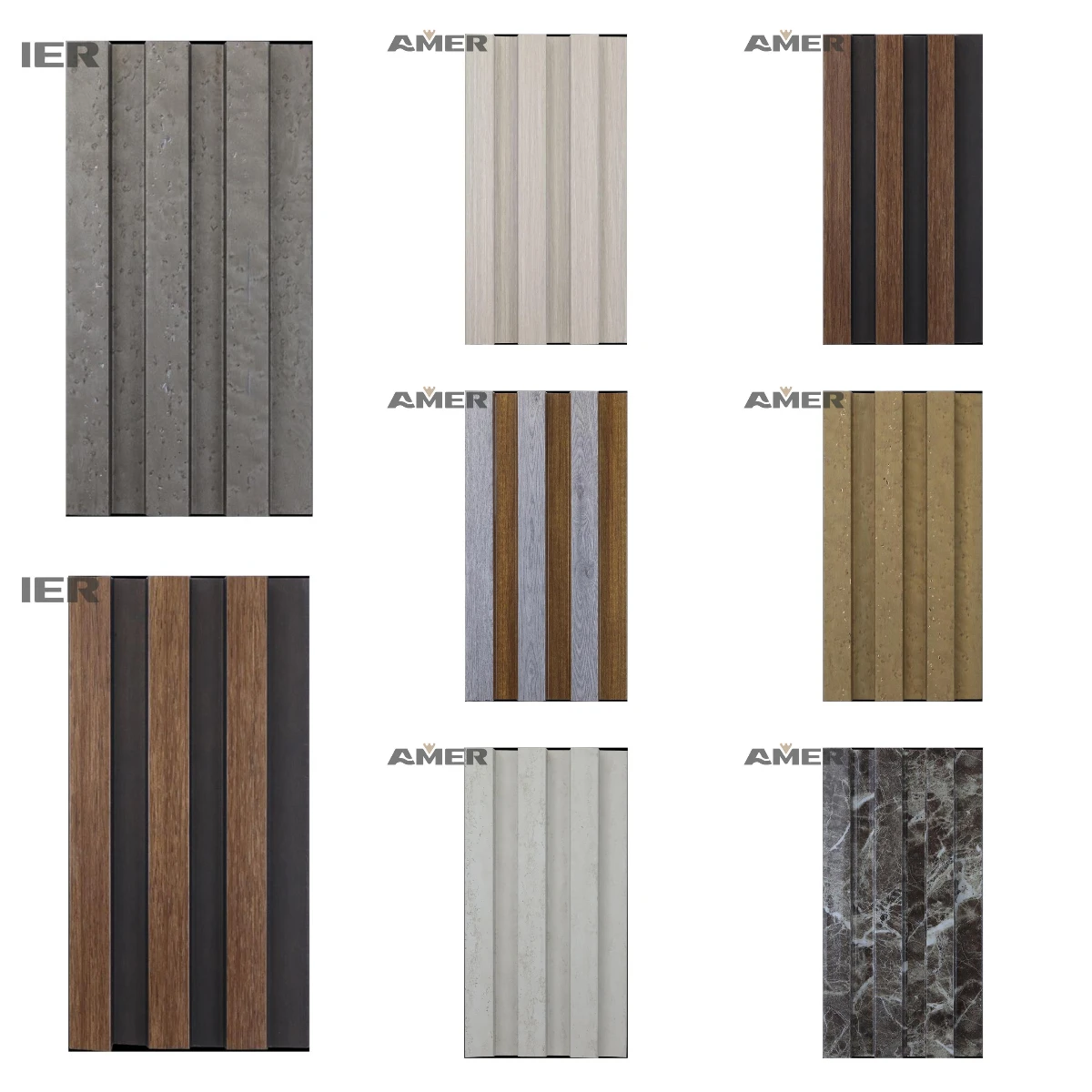 Amer Factory Whole Sale Price Ps Fluted Sound Proof Acoustic Exterior Marble PU Stone WPC PVC Wall Interior Boards Panels Sheets