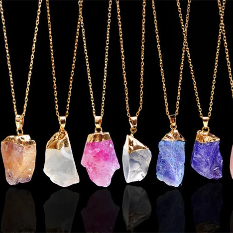 Wholesale Healing Irregular Gemstone Natural Rainbow Crystal Dipped Rock Rough Raw Amethyst Druzy Stone Pendants Necklace