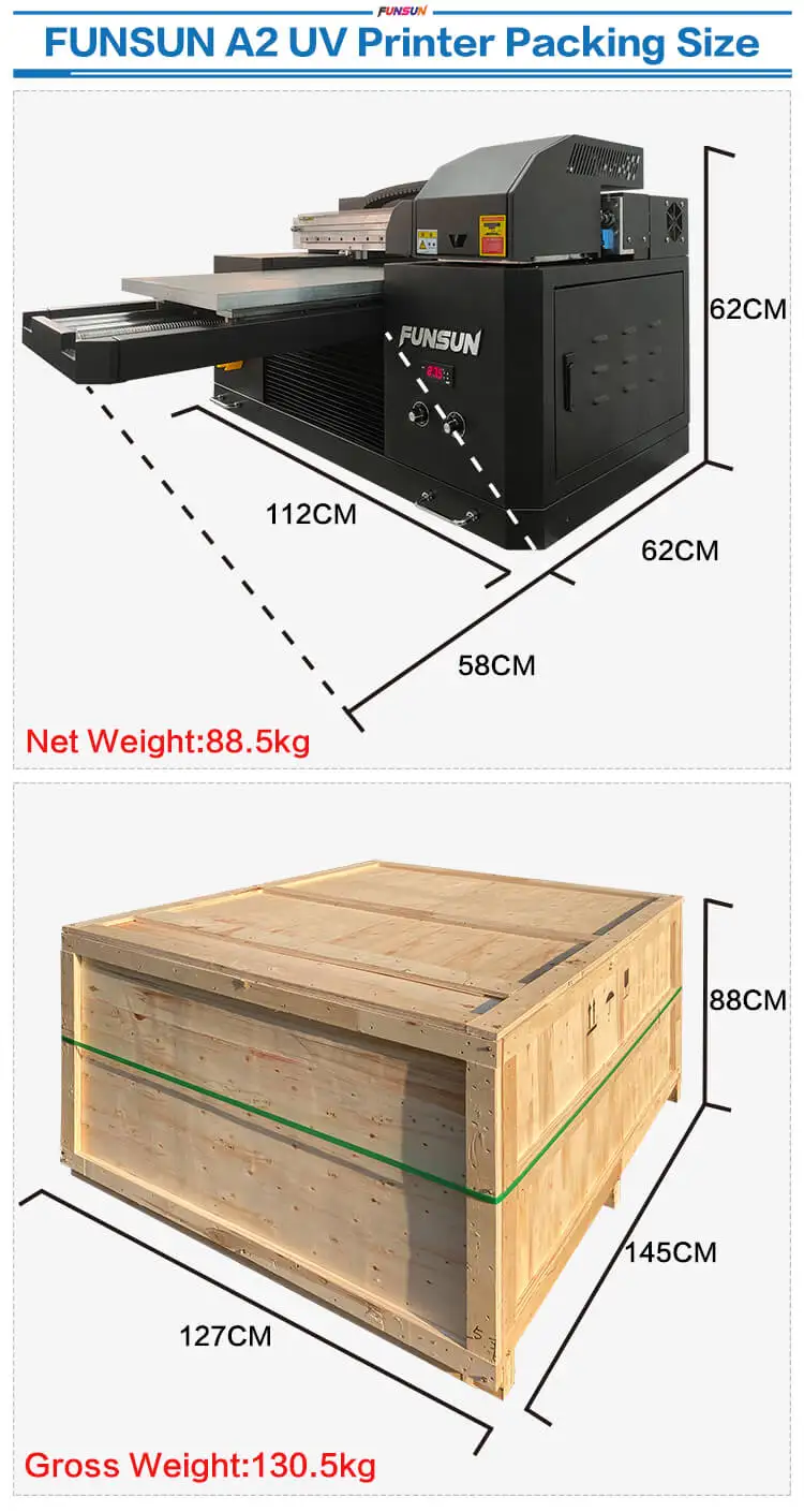 Funsun New A2 UV Printer Phone Case PVC Glass Leather Wood Flatbed UV Printer for All Flat and Cylindrical Wholesale