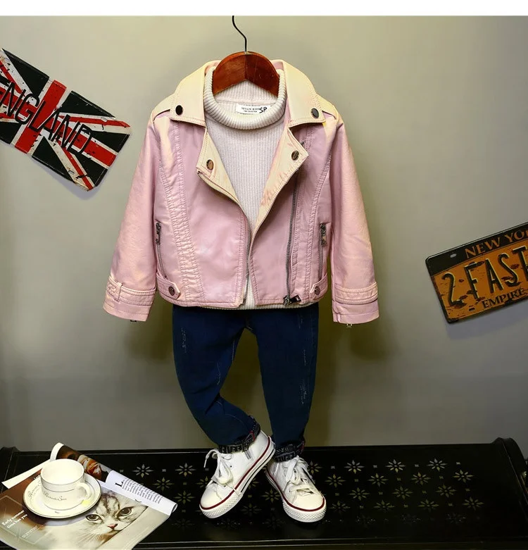 2022 Baby Girl Boy Spring Autumn Winter PU Coat Jacket Kids Fashion Leather Jackets Children Coats Clothes