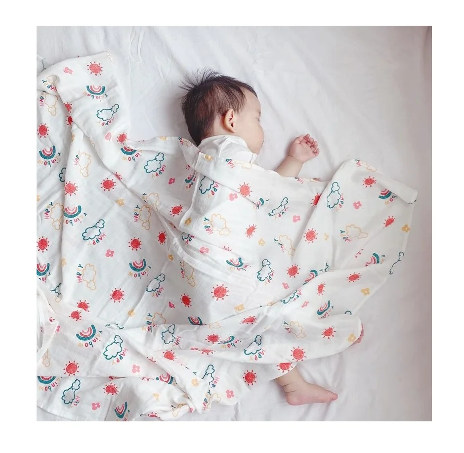 Chinese manufacturer to sample custom cartoon design boutique bamboo cotton baby swaddle blanket for gift