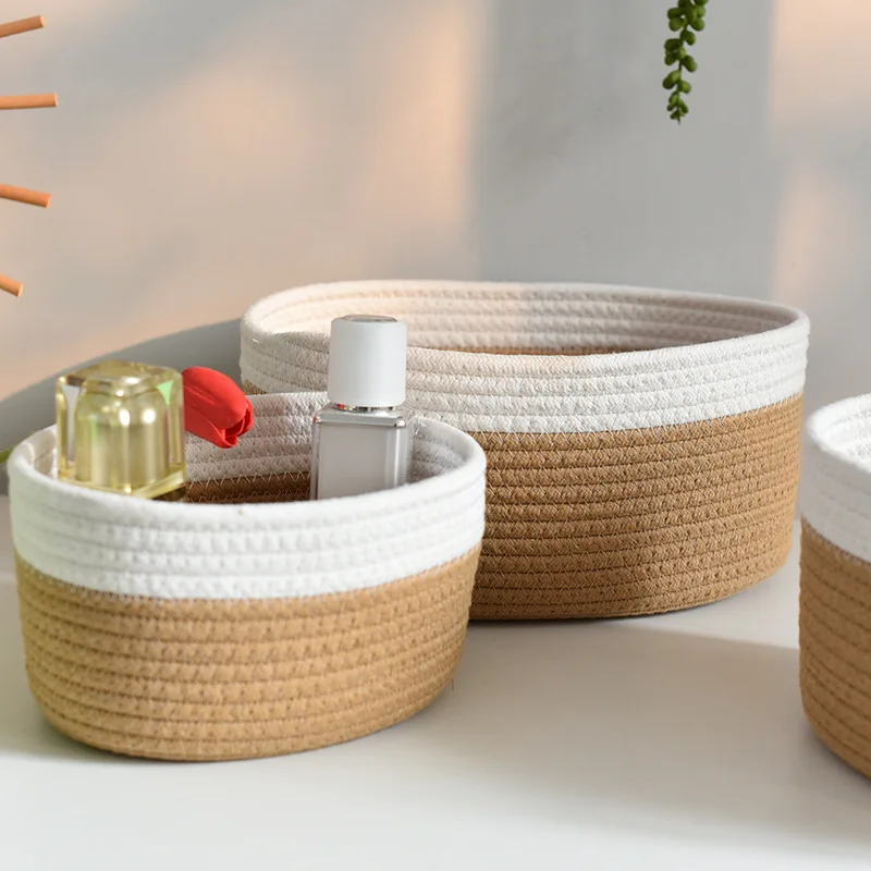 Factory wholesale storage basket preparation cotton rope storage basket can store cosmetics, snacks and sundries
