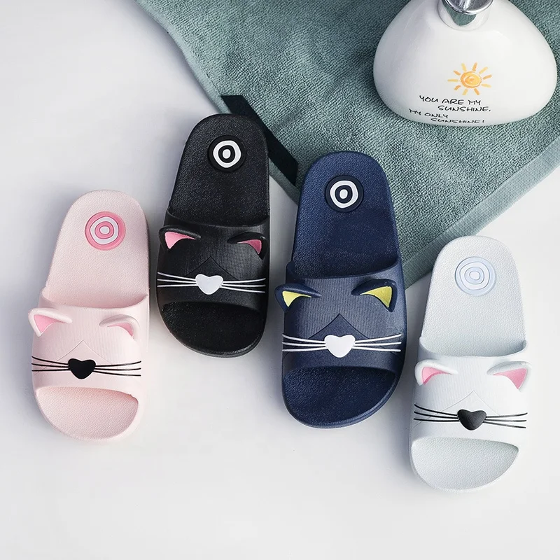 Cheap Wholesale Kids Summer Indoor Slippers Cute Cat Children Household Non-slip PVC Slides Slippers