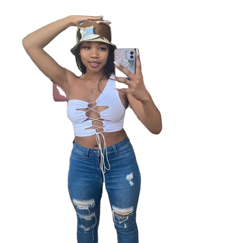 
2021 летние топы сексуальное платье на одно плечо в рубчик, женский короткий топ, рубашка с низким вырезом на спине Топ для женщин 