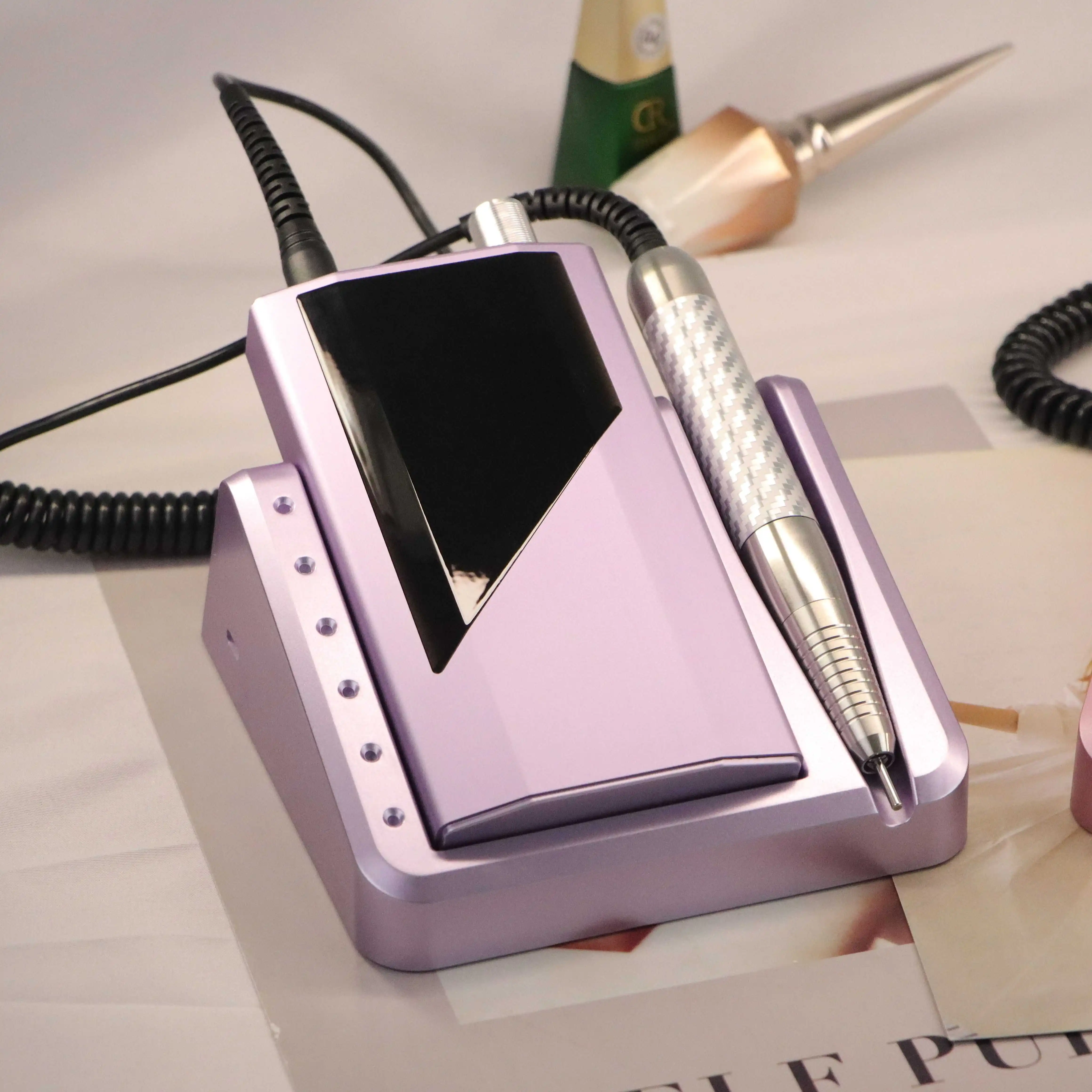 Luminescence Logo 60W Brushless Motor with MagNet Base High Quality 40000RPM 5 in 1 Bits Accessories Aluminum Nail Drill Machine