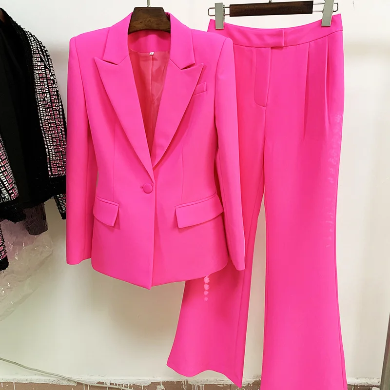 2022 Star Business Wear Fashion One Button Slim Women Work Suits Flared Pants In Office Formal Two Piece Set