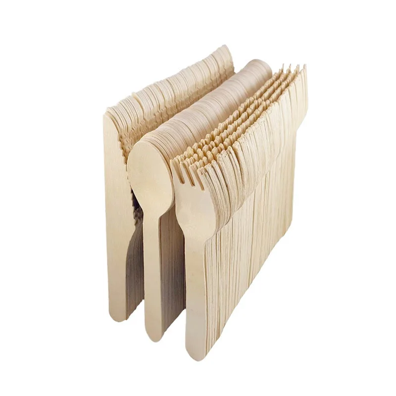 300 pcs Disposable Wooden Cutlery Set Home Party Dessert Spoons Knives Forks Dining Tableware