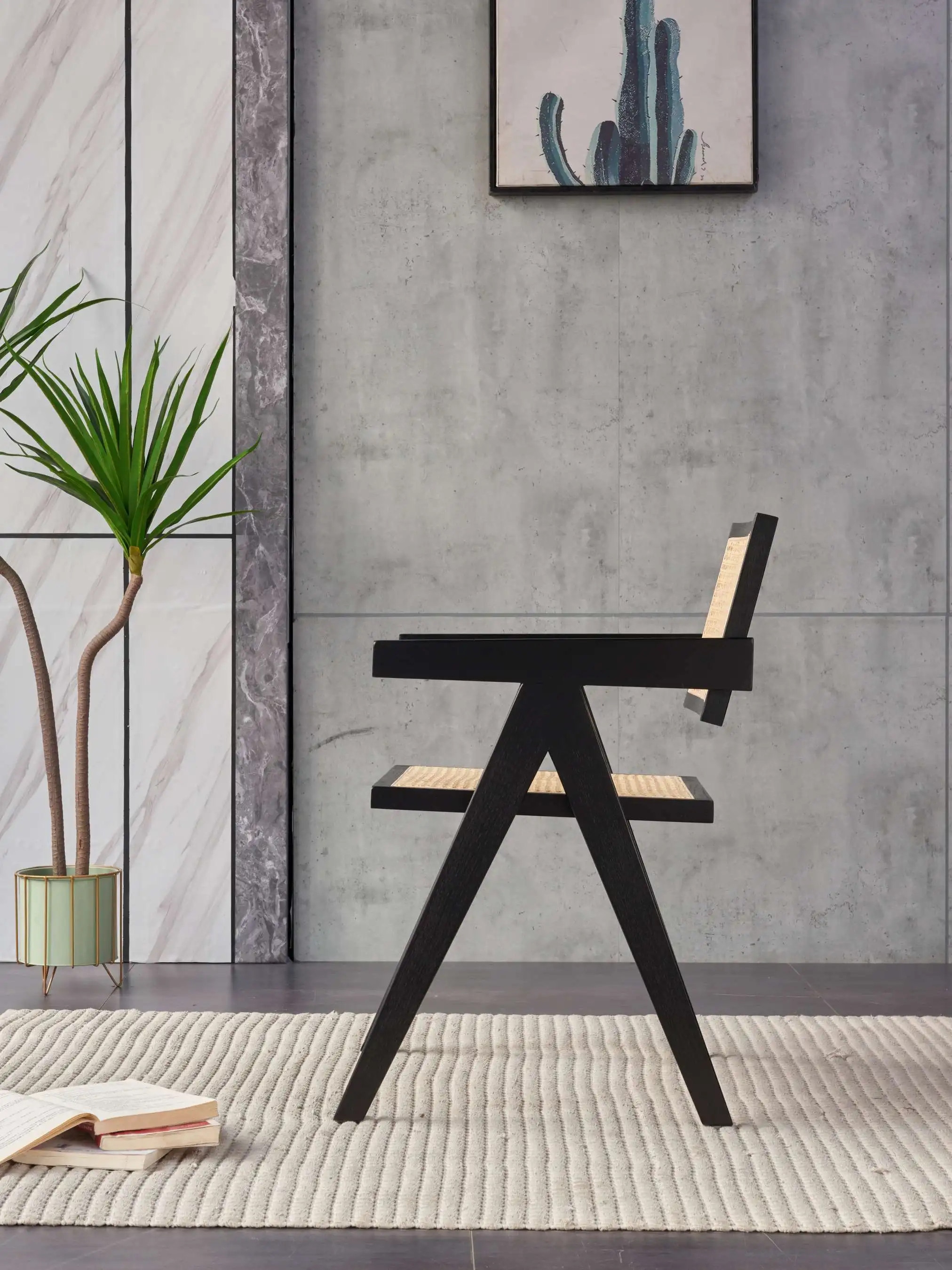 good price modern Nordic Solid Ash Wood Rattan Dining Chair small packing Assembled Leisure armchair Kitchen Restaurant  Hotels