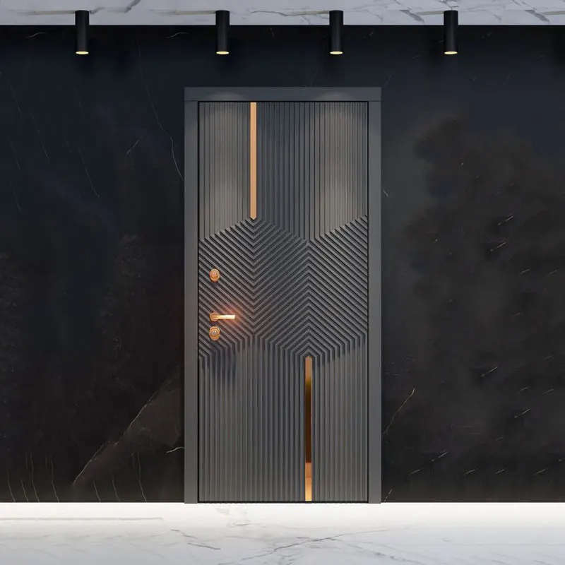 American modern front luxury anti-theft door steel entrance armored mansion front fluted panel  design entry door