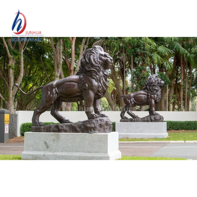 Outdoor Front Door Big Copper Brass Lion Statue Garden Decoration Antique Life Size Bronze Lion Statue Sculpture