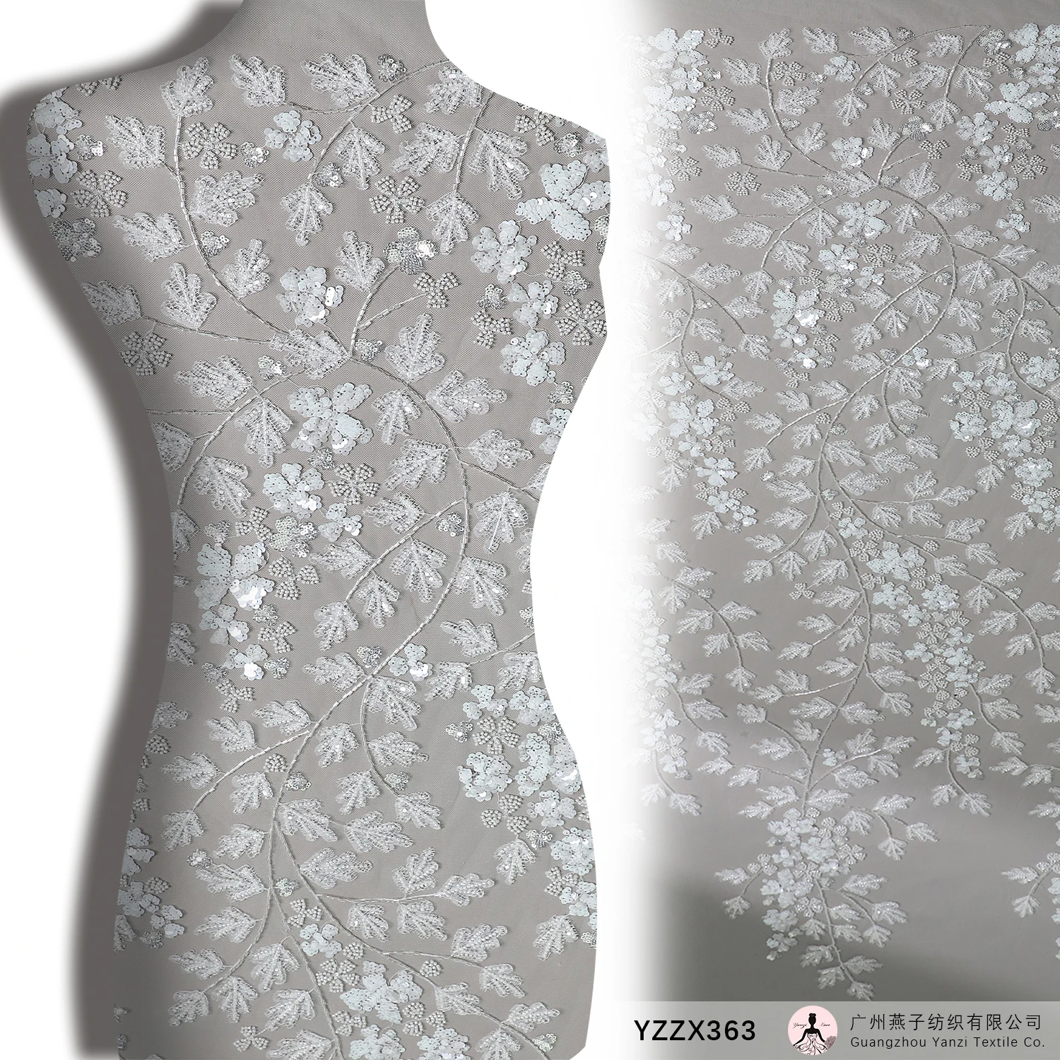 ZX363 Luxurious Heavy Couture White Beaded Bridal Lace Fabric, For 2025 new collection fashion tailor garment accessories