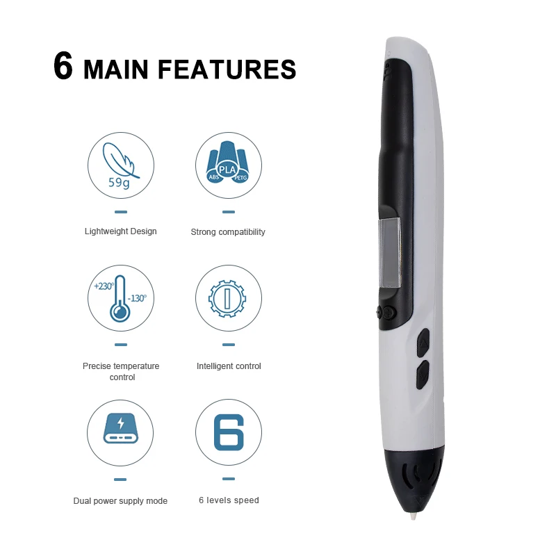 JER 3D Printing Pen full color OLED Screen 3d printing pen with Adjustable Speeds/Temperature