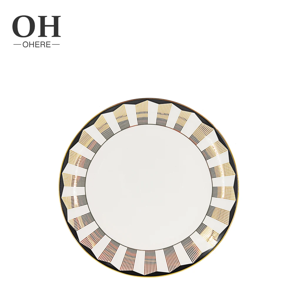 Luxury Charger Plate Golden Lines design Restaurant Festival On-glazed Ceramic Flatware Sets Wedding Elegant Dinner Dishes