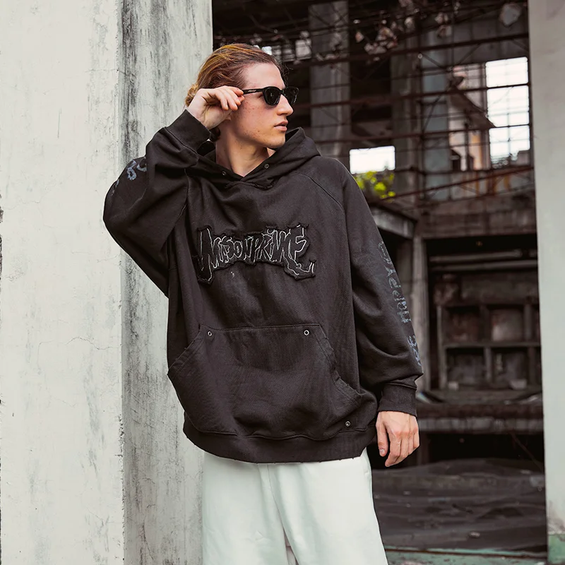 Custom embroidery Pullover hoodie vintage distressed rhinestone manufacturers unisex printing french terry plain for cotton