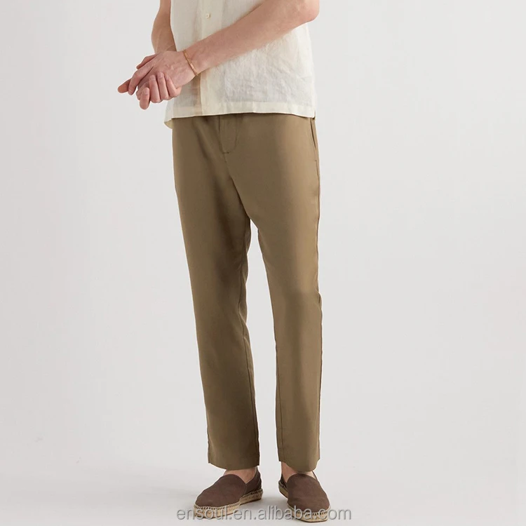 OEM New Arrivals Custom High Quality Khaki Linen Causal Chinos Men Trousers