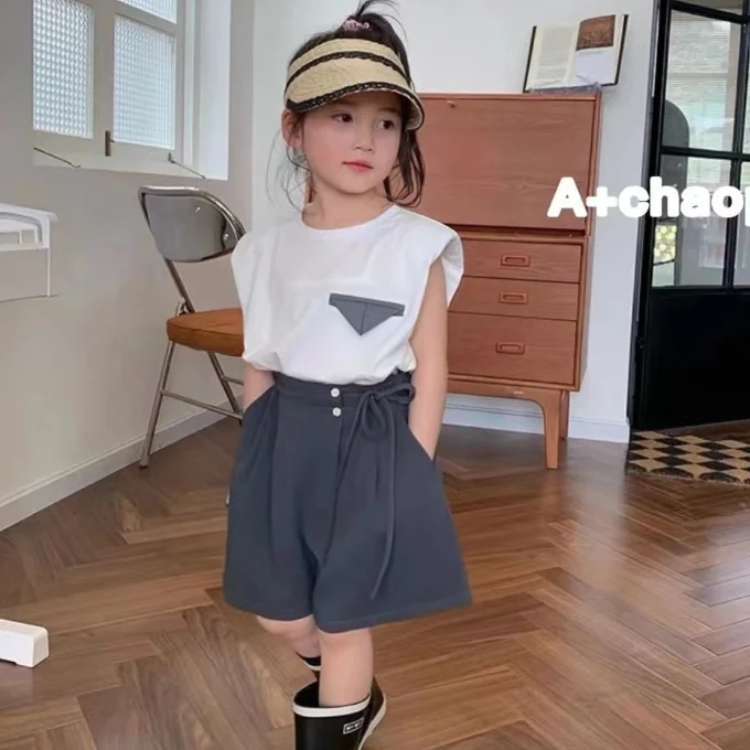 KS0334 Korean style girls summer t shirt and shorts casual fashion shorts sets for girls 2022