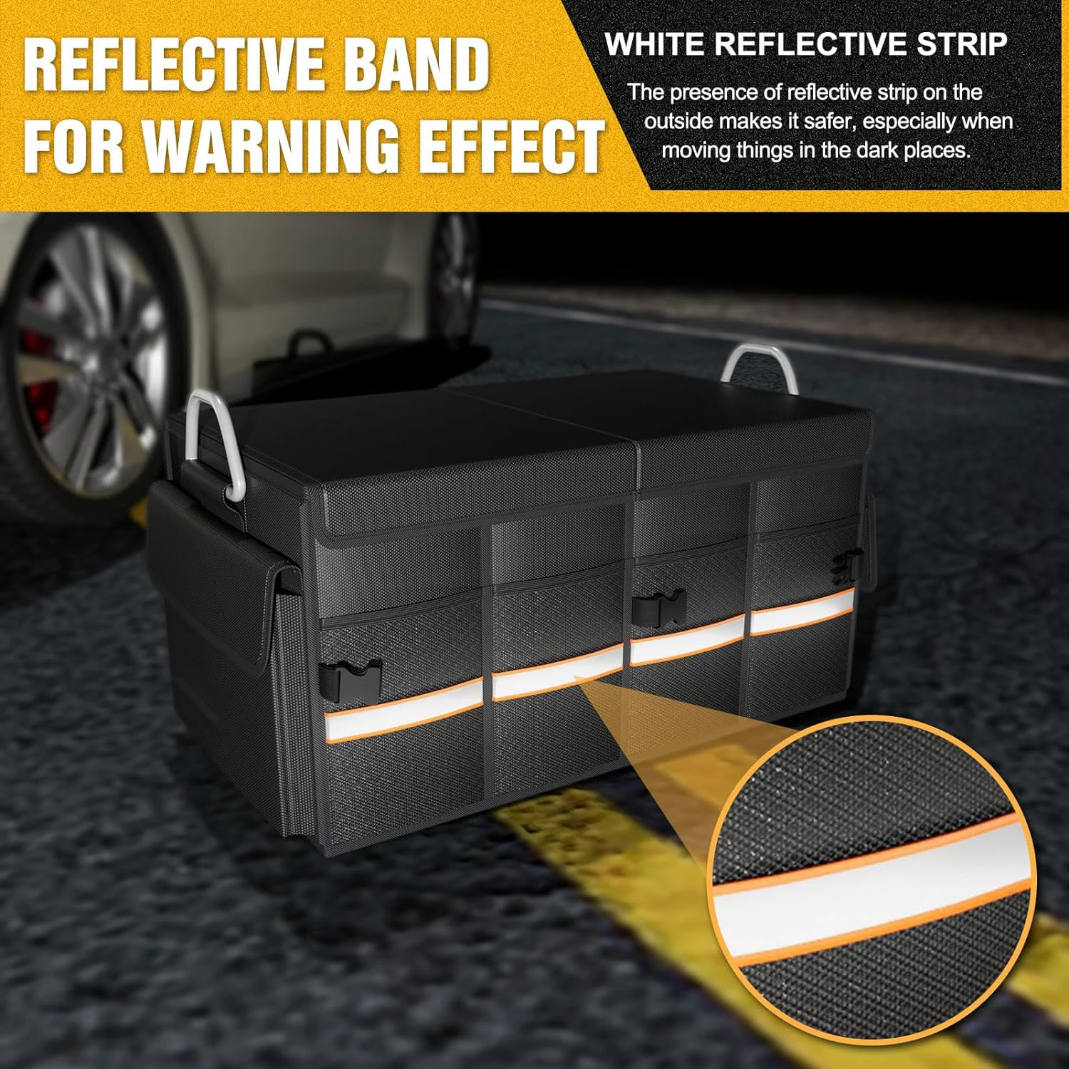 Multifunctional Waterproof 1680D Oxford Heavy Duty Collapsible Storage Box Car Trunk Organizer With Metal Handle