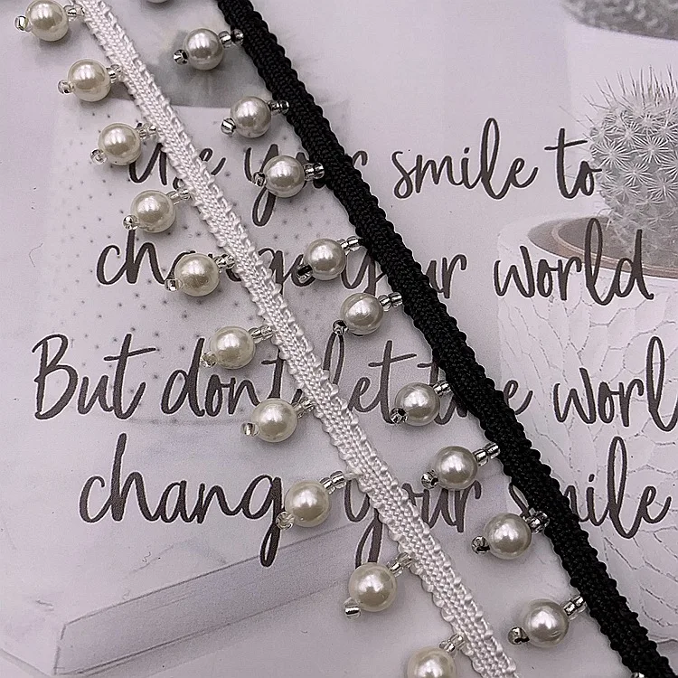 Width 2 cm Polyester lantern pearls beads Fringe Pendant tassel lace For clothing home textiles table cloth