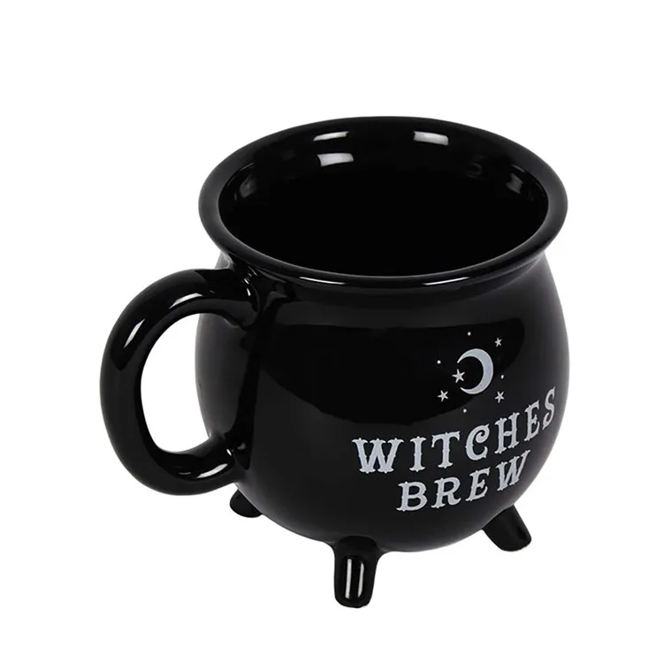 Custom Creative Ceramic Witches Brew Cauldron Mugs Black porcelain mugs